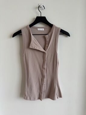Kookai Taupe Ribbed Button-Up Tank